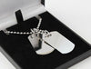 MENS STAINLESS STEEL DOUBLE DOG TAGS & CHAIN ENGRAVED/PERSONALISED FREE GIFT BOX