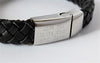 MILAN Black Leather & Stainless Steel Mens Personalised Bracelet Engraved Gift