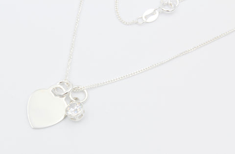 Sterling Silver Heart and 925 CZ Necklace with Personalised Engraving, Gift Boxed